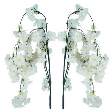 Imagem de Jogo 2 Hastes Flor de Cerejeira Artificial Branca Pendente Luxo 50cm - MC Flores 