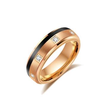 Imagem de LerchPhi Combinando alianças de carboneto de tungstênio de 6 mm e 8 mm, conjuntos de alianças de casamento para ele e ela, pedras CZ transparentes e pretas pavimentadas, graváveis personalizadas,