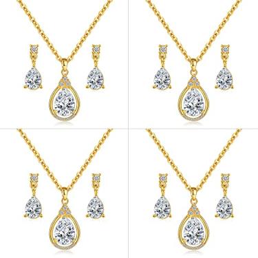 Imagem de ZHUWE Conjunto de joias de dama de honra para mulheres 1-4-6-8 conjunto de colar conjunto de brincos para casamento 18K ouro rosa ou prata banhado com strass de cristal, Zinco, Strass Cristal