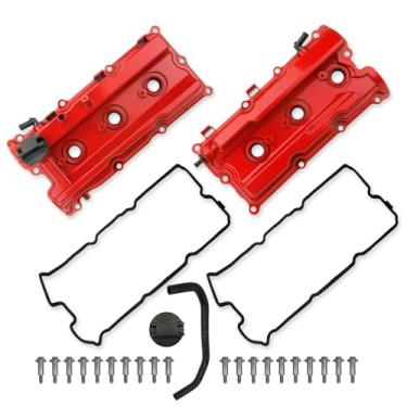 Imagem de MITZONE Tampa de válvula de alumínio atualizada compatível com Nissan Frontier 05-15 Xterra 05-12 Pathfinder NV1500 2500 3500 4.0L V6 substituição # 13264-EA210, 13264-EA200 (vermelho)