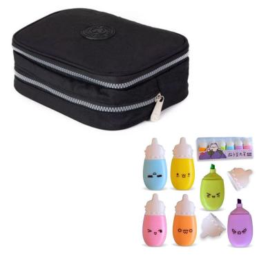 Imagem de Estojo Escolar Lápis Nylon Ziper Resistente Com Organizador De Lápis Mais Canetinhas Marca Texto