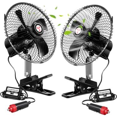Imagem de Tujoe 2 Ventiladores Portáteis para Carro com Isqueiro, Ventilador Oscilante de 12V, 2 Velocidades, 360 Graus, Preto, Metal, 25.4 cm