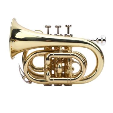 Imagem de Kit de Trompete de Bolso, Trompete de Bolso de Bronze Com Luvas de Pano de Bocal de 7c, Carregando Saco de Alça, Trompete Compacto para Estudantes Iniciantes