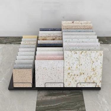 Imagem de WUHUQN Rack de amostras de material de construção com 30 compartimentos para cartão, suporte de porta de azulejo de cerâmica de metal para exibição em lote, prateleira organizadora de laje de vidro