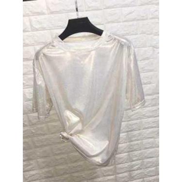 Imagem de Verão Feminino Brilhante Solto Manga Curta Camiseta De Seda Sexy Clube