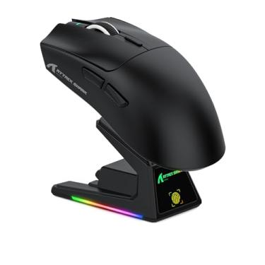 Imagem de Mouse gamer sem fio superleve ATTACK SHARK X1 com dock de carregamento magnético RGB, mouse gamer BT/2.4G/USB-C, sensor PAW3395PRO, 40.000 DPI, mouse de escritório para PC, Windows e Mac - Preto