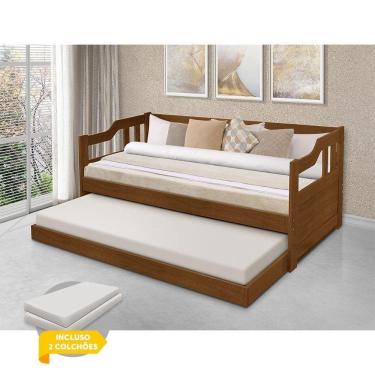 Imagem de Bicama Solteiro De Madeira Maciça Vintage - Castanho - Kit 2 - Cor: Marrom