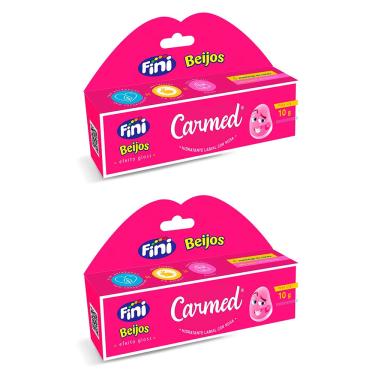 Imagem de Kit 2 Carmed Fini Protetor Hidratante Labial Efeito Gloss Banana Dentadura Beijos 10g Cimed