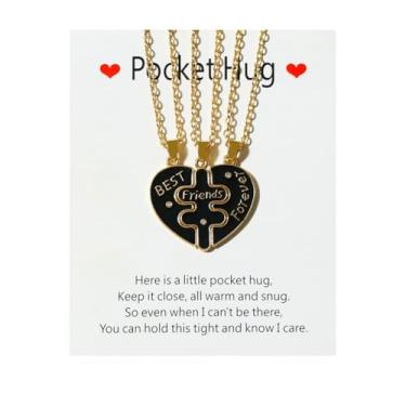 Imagem de LittleFathand Colar de quebra-cabeça de coração para 3 melhores amigos BFF colar de coração combinando com pingente para mulheres e homens, joias de amizade, presente, Zinco, Sem Pedra Preciosa