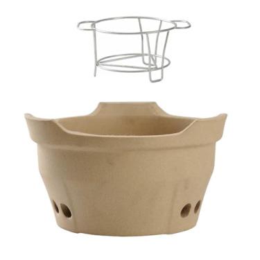 Imagem de YLFFFZZZ 1 conjunto de fogão de cerâmica para churrasco, fogão a carvão ao ar livre, mini fogão portátil para grelhar de argila com churrasqueira de metal, fogão a carvão de argila, para acampamento
