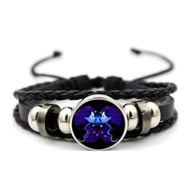 Imagem de Dtexhif Pulseira de signos do zodíaco para mulheres e homens, ajustável, 12 pulseiras de constelação, multicamadas, pulseiras de couro preto, signo do zodíaco, joias de aniversário, 0.08, 合♚, Sem