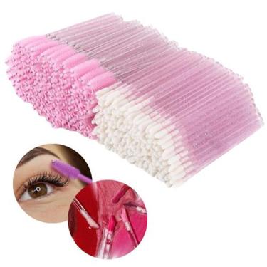 Imagem de Kit 300 Escovinhas Com Glitter + 300 Pincel De Batom Extensão Cílios -