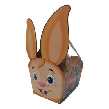Imagem de Cestinha De Páscoa Coelho Laranja 3d Com Alça