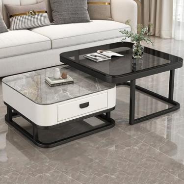 Imagem de AKALNNB Conjunto de 2 mesas de centro, com armazenamento de gaveta, design encaixável, apenas 0,4 m2 de espaço, para sala de estar, escritório, sem necessidade de montagem