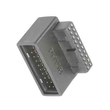 Imagem de FENGHAISHUN Adaptador de placa mãe USB 3.0 de 90 graus, 19 pinos/20 pinos macho para fêmea, acoplador de extensão de soquete de ângulo direito para placa-mãe de mesa, ângulo descendente PH19B