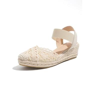 Imagem de DLF SEASON Espadrille plataforma confortável feminina – bico redondo com tira elástica segura no tornozelo, fácil de calçar casual chique Slingback TDW19, Bege, 39