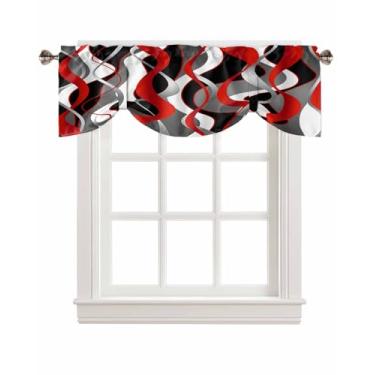 Imagem de Cortinas de saia de amarrar arte abstrata vermelho preto listras gradientes saia de cozinha para janela sala de estar 137 x 45 cm bolso ajustável para varão, vermelho, preto, ombré, listrado