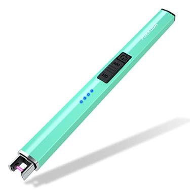 Imagem de FUKKUDA Isqueiro de vela elétrico com interruptor de segurança - Isqueiro de arco de plasma recarregável à prova de vento e sem chama para recheios de cesta de Páscoa (Tiffany Blue)