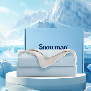 Imagem de SNOWMAN Edredom refrescante king size dupla face, cobertor refrescante macio para pessoas que dormem quentes, colcha de verão de tecido de toque frio, leve Q-Max>0,4 seda lisa (azul/cinza, 269 cm x