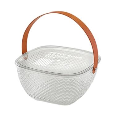 Imagem de WeiLaiKeQi Enfeite de fruteira com tampa e alça de couro Bandejas de café da manhã Organizador de lanches para hotel Camping Festa Casa Férias, Claro