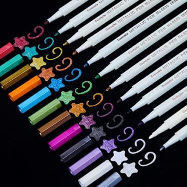 Imagem de YUANCHENG Canetas marcadoras metálicas, conjunto de 12 cores canetas marcadoras metálicas de ponta fina para papel preto, pintura de rock, artesanato de scrapbook, fabricação de cartões, cerâmica, álbum de fotos faça você mesmo, vidro