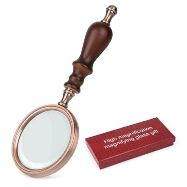 Imagem de Rongon Lupa de Mão 10X Vintage com Cabo de Madeira - Lupa de Cobre Antigo Portátil para Leitura e Observação