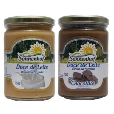 Imagem de Doce de Leite Cremoso Pastoso - 1 Puro + 1 com Chocolate 420g cada - Fazenda Sonnenhof