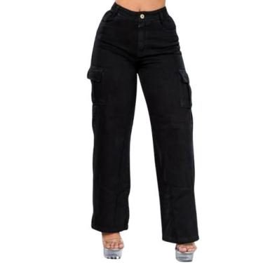 Imagem de Calça Jeans Feminina Wide Leg Cargo Cintura Alta - SN Jeans, 44