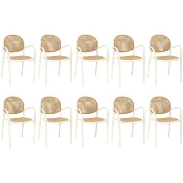 Imagem de Kit 10 Cadeiras De Jantar Roma Com Braço Para Sala E Cozinha - Bege