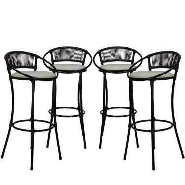 Imagem de Kit 4 Banquetas para Bar Havaí Moderno Aço Carbono Assento Estofado Branco gelo e tabac...