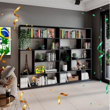 Imagem de Kit 2 Estantes Livreiro Multiuso 8 Nichos Seattle Yescasa Preto Perfect Touch