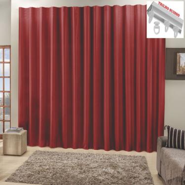 Imagem de Cortina Top Chick 3 Metros Sala Quarto Tecido Ráfia Trilho Suisso - Vermelha