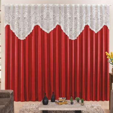 Imagem de Cortina 3,00m X 2,50m Momento Sala Quarto Renda Com Microfibra P Varão Vermelha