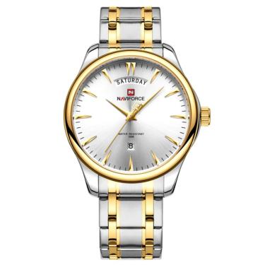 Imagem de Relógio Masculino De Luxo Em Aço Inoxidável Quartzo Branco Dourado