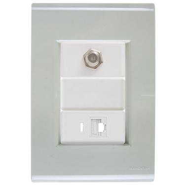 Imagem de Cj Tomadas Rj45 Ethernet + Tv Coaxial Liz Verde Ardósia Tramontina Completo Pronto Tramontina