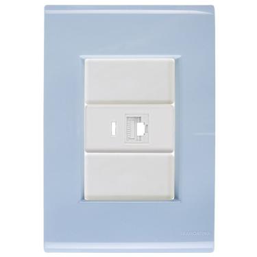 Imagem de Cj Tomada Rj45 Rj 45 Ethernet Giz Azul Jeans Tramontina Completo Pronto Tramontina