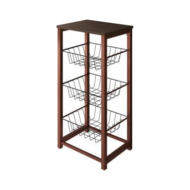 Imagem de Fruteira De Chão Cozinha Desmontada Aço Cobre Cesto Preto Tampo Amêndoa Madri - Cor: Marrom