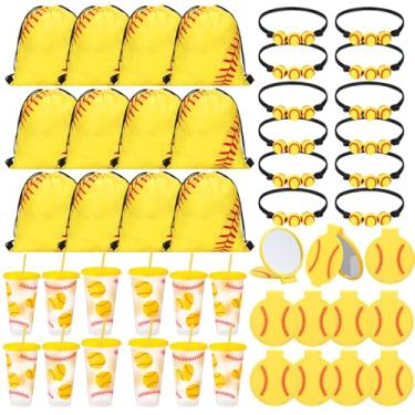 Imagem de Zhehao 48 peças de presentes de líder de torcida a granel para presentes de líderes de torcida incluem 12 copos com tampa e canudo, sacos de cordão, pulseiras, espelhos compactos para lembrancinha de