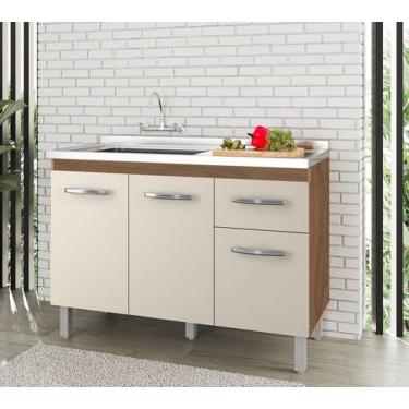 Imagem de Balcão Para Pia 120m Anita Sem Tampo 3 Portas 1 Gaveta - Savana/Off Wh