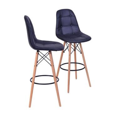 Imagem de Kit 02 Banquetas Boxbit Dkr Eames Botonê Preta Madeira