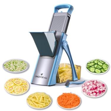 Imagem de ONCE FOR ALL Atualizar Safe Mandoline Slicer Plus, Tamanho Maior, Picador de Alimentos Vegetais Ajustável, Cortador de Batatas Fritas, Lâmina Removível, Artefato de Corte de Cozinha, Presente (Skyblue