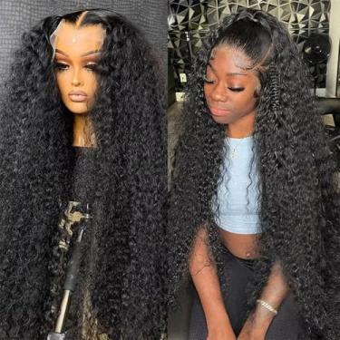 Imagem de KFgood Peruca De Cabelo Humano Com Ondas Profundas 13X6, Sem Cola, Densidade 200%, Renda Frontal Hd, Pré-Arrancada Baby 32" Cacheada, Natural, Preta