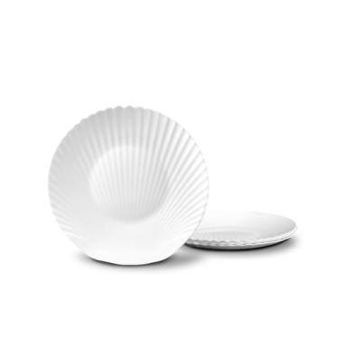 Imagem de LaGlint Conjunto De 6 Pratos Jantar 10,5", Leves, Em Formato Concha, Vidro Opala, Brancos, Laváveis Na Máquina Lavar Louça E No Micro-Ondas