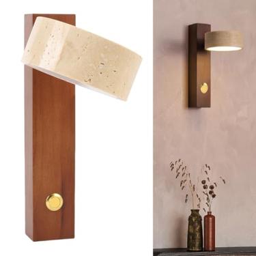 Imagem de Girando Stone Wall Sconce Com Switch LED Warm Light Ângulo Ajustável Rustic Industrial Wall Lamp para Leitura de Cabeceira Original Wood Color (Cor Nogueira)