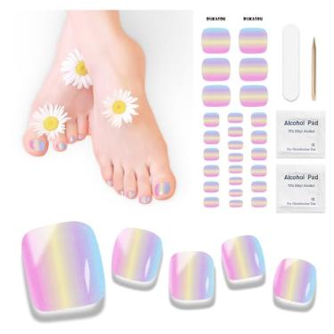 Imagem de DUKASOU Tiras De Gel Semi-Curado Para Unhas Dos Pés, 26 Adesivos Qualquer Lâmpada Uv (Não Incluídas), Pedicure Longa Duração Inteiras Femininas (Arco-Íris Colorido)