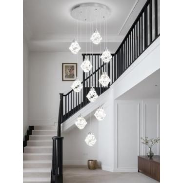 Imagem de Shial Lighting Lustres Modernos De 10 Lâmpadas Para Hall Entrada, Lustre Cristal Sala Estar, Luminária Pendente Cromada, Escada, Teto Alto, Regulável, Led, Suspenso Com Controle Remoto