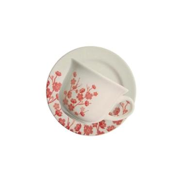 Imagem de 1 Conjunto com 6 Xícaras de Chá Reta com Pires 14 Cm Biona Donna Jardim Oriental Vermelho/Marfim 200 Ml