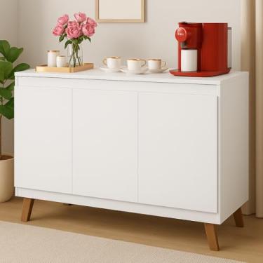 Imagem de Aparador Buffet Moderno 3 Portas com nicho Design Estilo Retrô Pés Palito Ideal para sala cozinha Cantinho do Café