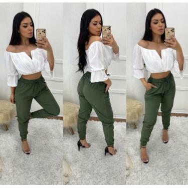 Imagem de Blusa Feminina Cropeed Manga Longa Ombro a Ombro Tecido Viscose  Lança