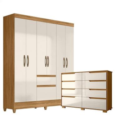Imagem de Guarda Roupa Casal New Cuba e Cômoda Georgia Freijó Off White - Moval